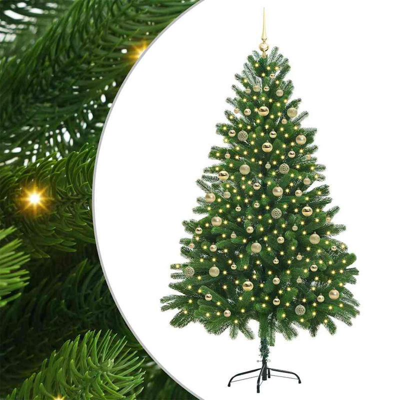 vidaXL Mű karácsonyfa 300 LED-del Zöld 210 cm PVC és Acél és Műanyag