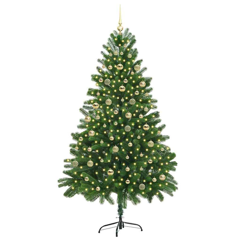 vidaXL Mű karácsonyfa 300 LED-del Zöld 210 cm PVC és Acél és Műanyag