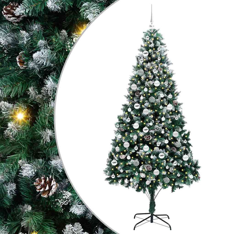 vidaXL Mű karácsonyfa 300 LED-del Zöld 210 cm PVC és Acél és Műanyag