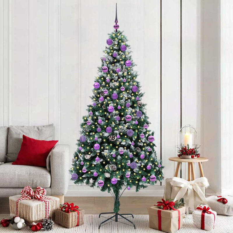 vidaXL Mű karácsonyfa 300 LED-del Zöld 210 cm PVC és Acél és Műanyag