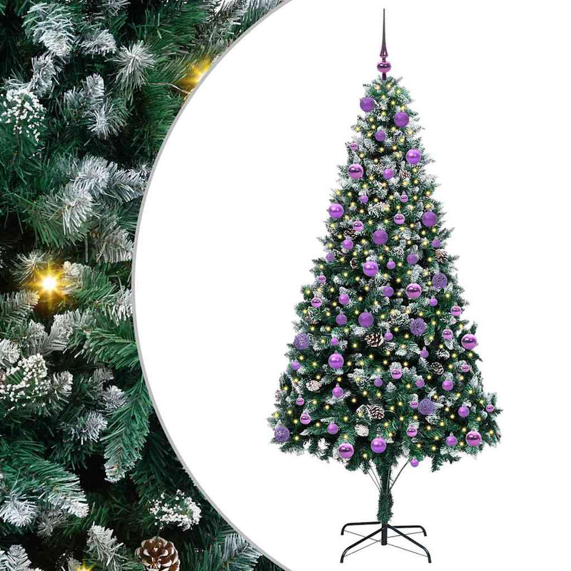 vidaXL Mű karácsonyfa 300 LED-del Zöld 210 cm PVC és Acél és Műanyag