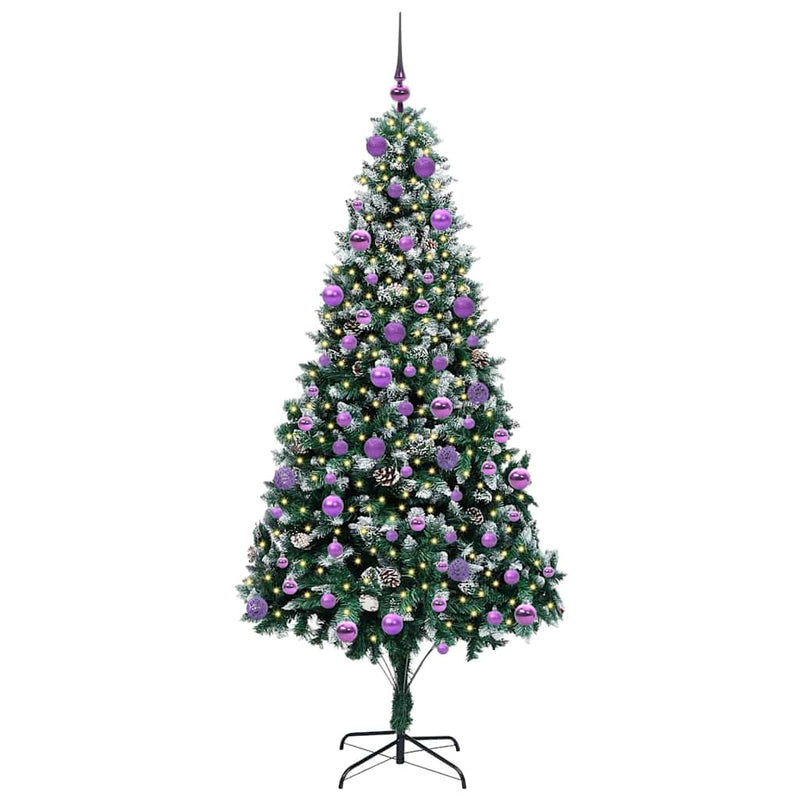 vidaXL Mű karácsonyfa 300 LED-del Zöld 210 cm PVC és Acél és Műanyag
