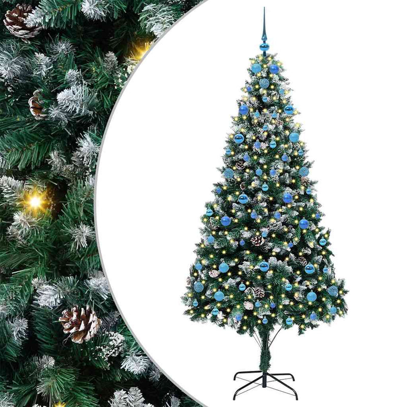 vidaXL Mű karácsonyfa 300 LED-del Zöld 210 cm PVC és Acél és Műanyag