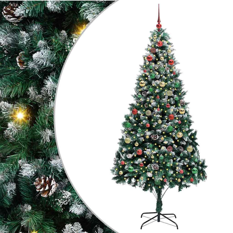 vidaXL Mű karácsonyfa 300 LED-del Zöld 210 cm PVC és Acél és Műanyag