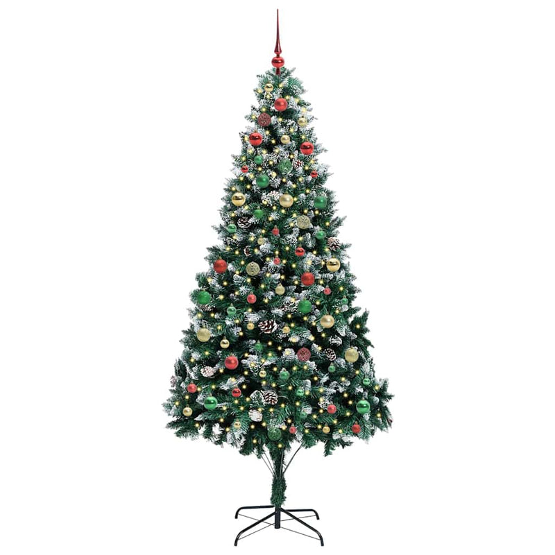 vidaXL Mű karácsonyfa 300 LED-del Zöld 210 cm PVC és Acél és Műanyag