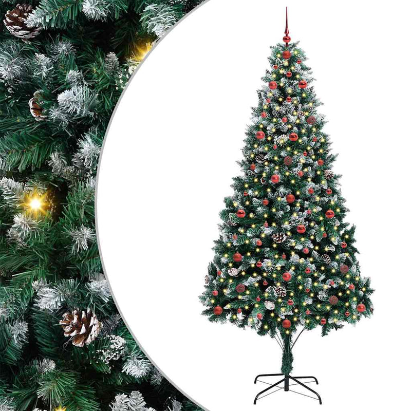 vidaXL Mű karácsonyfa 300 LED-del Zöld 240 cm PVC és Acél és Műanyag