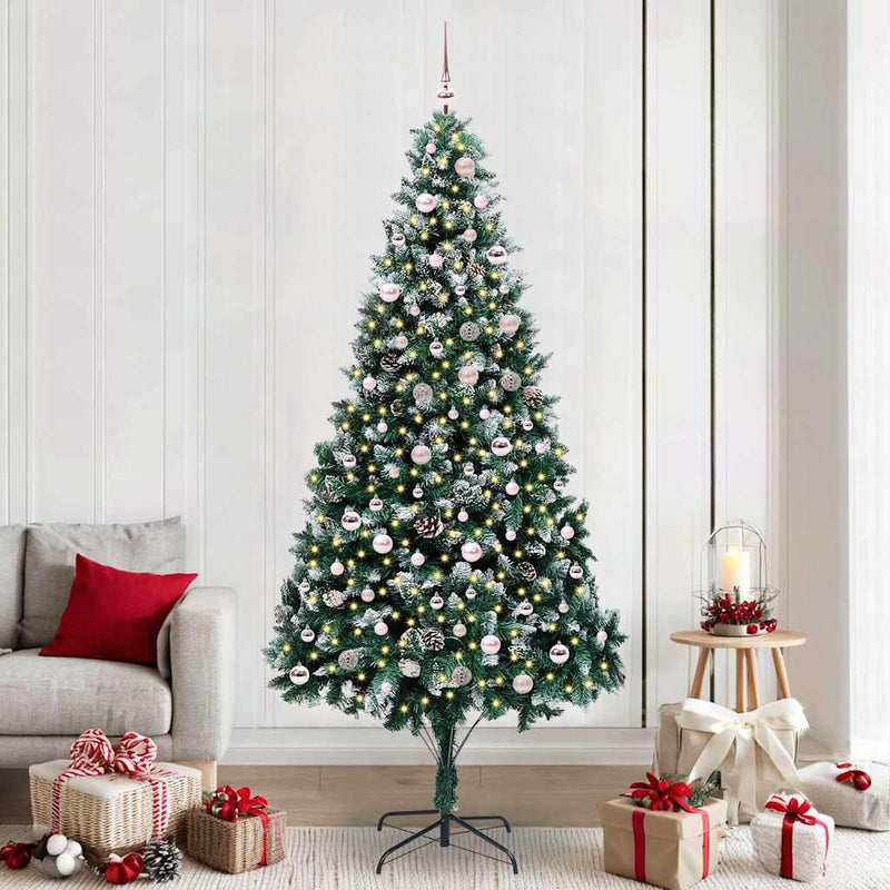 vidaXL Mű karácsonyfa 300 LED-del Zöld 240 cm PVC és Acél és Műanyag