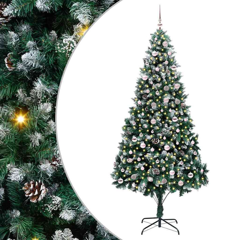 vidaXL Mű karácsonyfa 300 LED-del Zöld 240 cm PVC és Acél és Műanyag