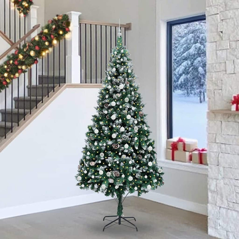 vidaXL Mű karácsonyfa 300 LED-del Zöld 240 cm PVC és Acél és Műanyag