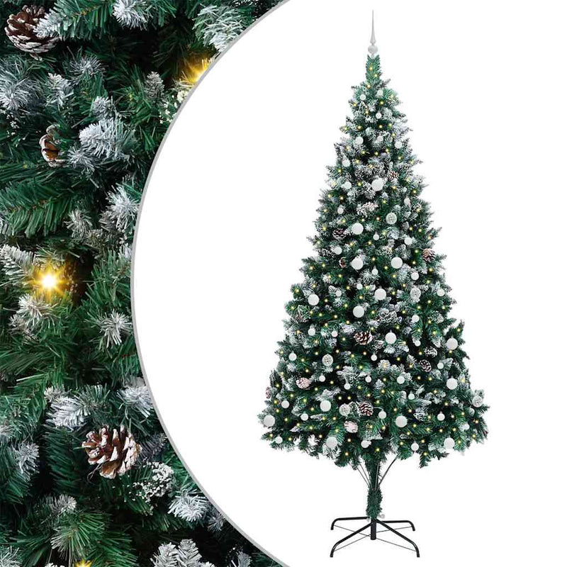 vidaXL Mű karácsonyfa 300 LED-del Zöld 240 cm PVC és Acél és Műanyag