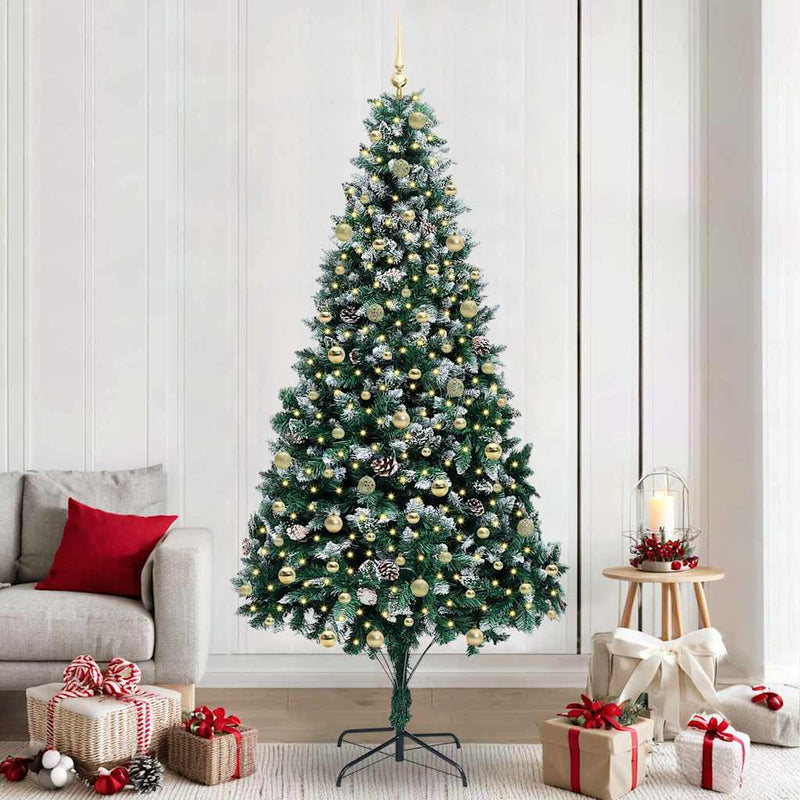vidaXL Mű karácsonyfa 300 LED-del Zöld 240 cm PVC és Acél és Műanyag