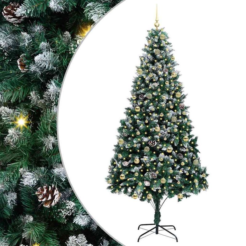 vidaXL Mű karácsonyfa 300 LED-del Zöld 240 cm PVC és Acél és Műanyag