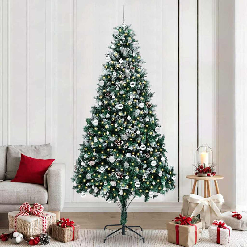 vidaXL Mű karácsonyfa 300 LED-del Zöld 240 cm PVC és Acél és Műanyag