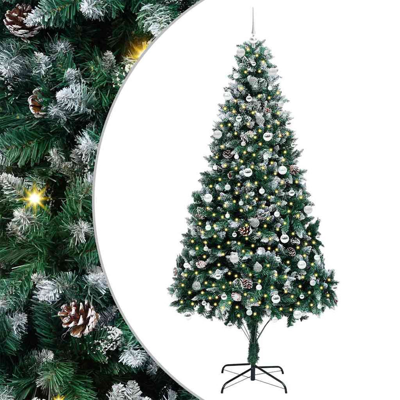 vidaXL Mű karácsonyfa 300 LED-del Zöld 240 cm PVC és Acél és Műanyag