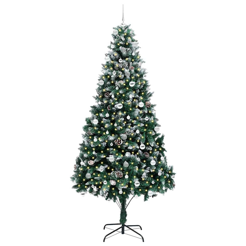 vidaXL Mű karácsonyfa 300 LED-del Zöld 240 cm PVC és Acél és Műanyag