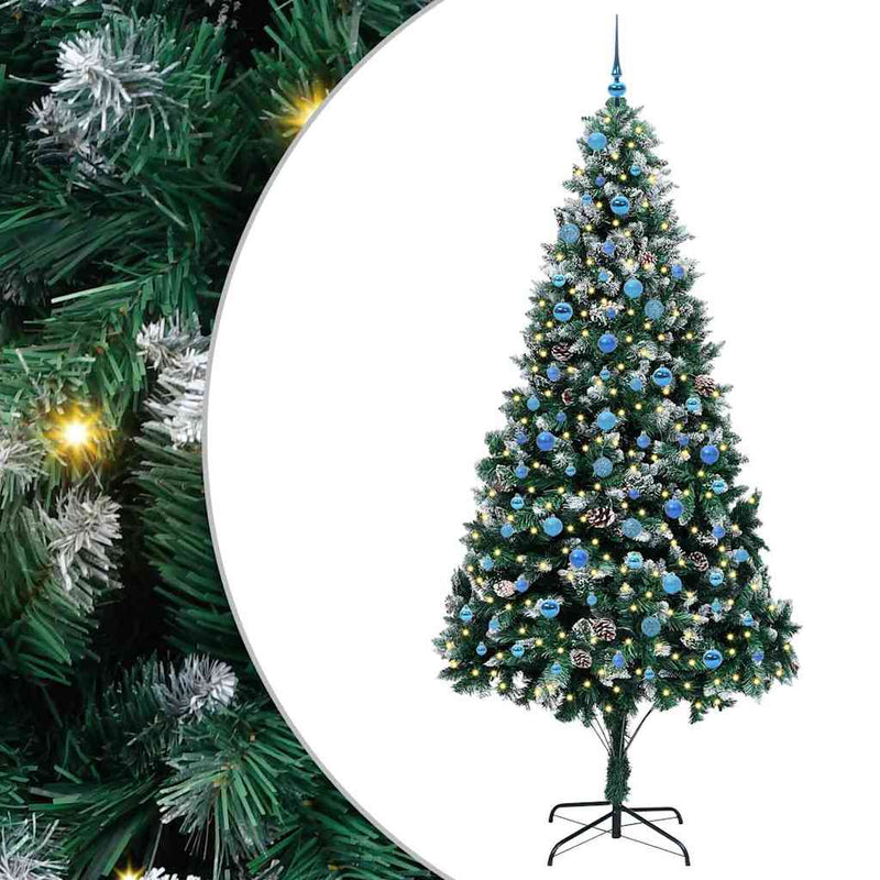 vidaXL Mű karácsonyfa 300 LED-del Zöld 240 cm PVC és Acél és Műanyag