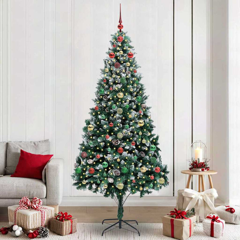 vidaXL Mű karácsonyfa 300 LED-del Zöld 240 cm PVC és Acél és Műanyag