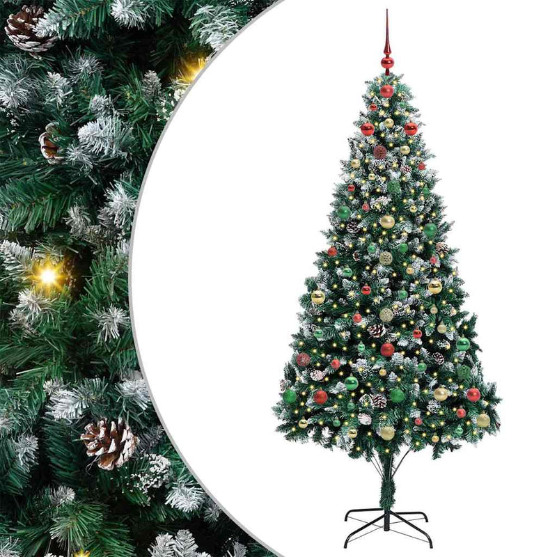 vidaXL Mű karácsonyfa 300 LED-del Zöld 240 cm PVC és Acél és Műanyag