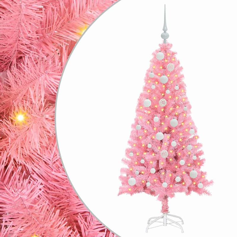 vidaXL Karácsonyfa 150 LED-del állvánnyal Rózsaszín 120 cm PVC