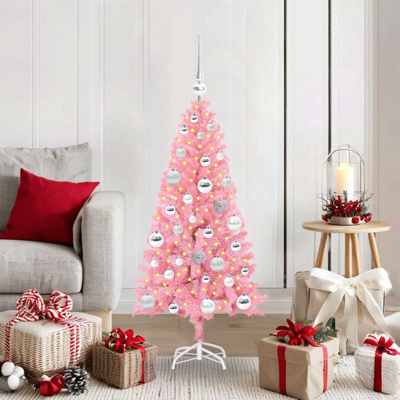 vidaXL Karácsonyfa 150 LED-del állvánnyal Rózsaszín 120 cm PVC