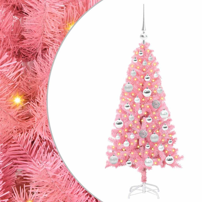 vidaXL Karácsonyfa 150 LED-del állvánnyal Rózsaszín 120 cm PVC