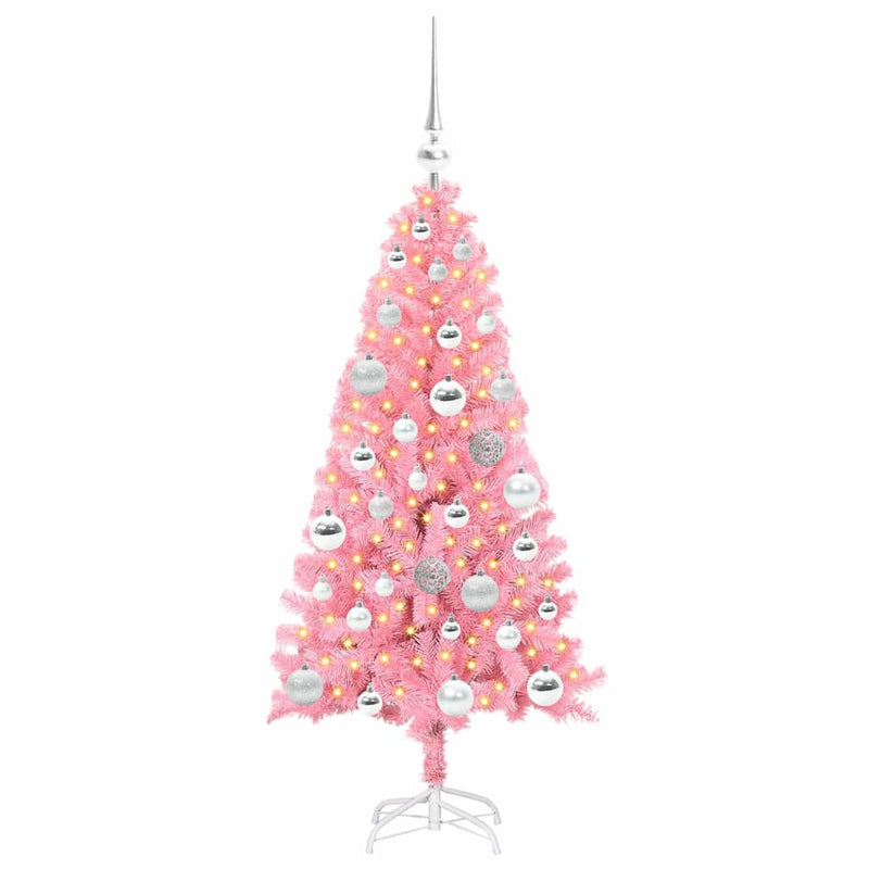 vidaXL Karácsonyfa 150 LED-del állvánnyal Rózsaszín 120 cm PVC