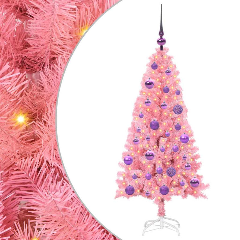vidaXL Karácsonyfa 150 LED-del állvánnyal Rózsaszín 120 cm PVC