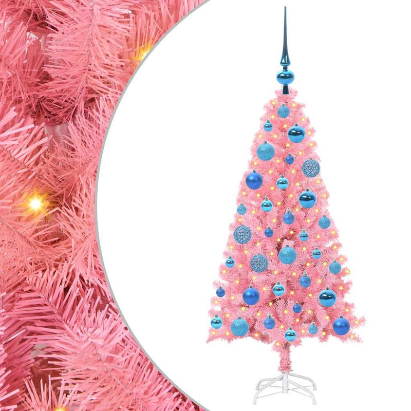 vidaXL Karácsonyfa 150 LED-del állvánnyal Rózsaszín 120 cm PVC