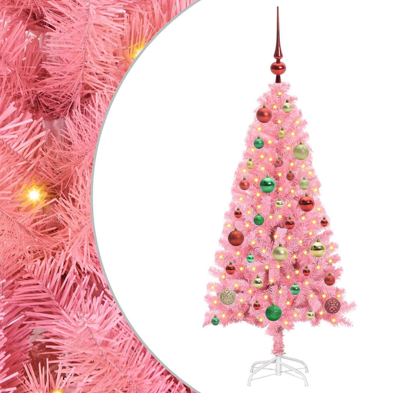 vidaXL Karácsonyfa 150 LED-del állvánnyal Rózsaszín 120 cm PVC
