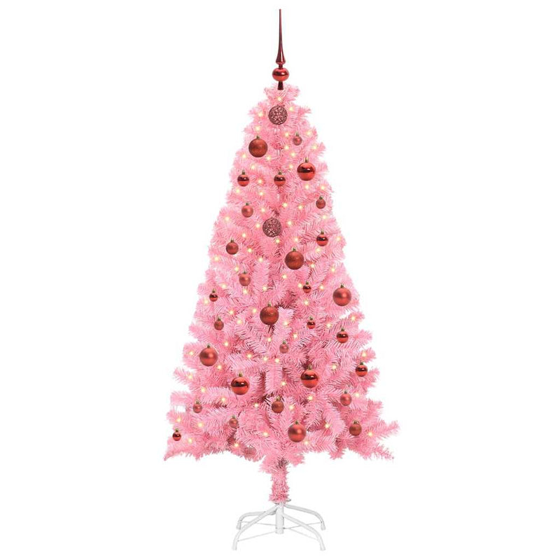 vidaXL Karácsonyfa 150 LED-del állvánnyal Rózsaszín 150 cm PVC