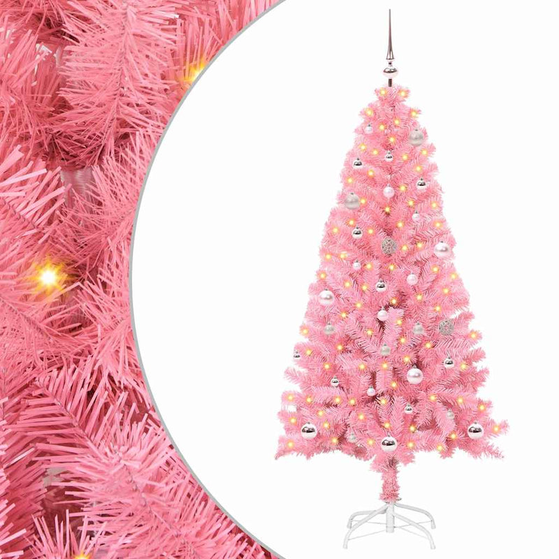 vidaXL Karácsonyfa 150 LED-del állvánnyal Rózsaszín 150 cm PVC
