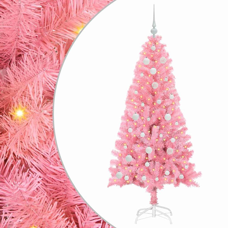 vidaXL Karácsonyfa 150 LED-del állvánnyal Rózsaszín 150 cm PVC