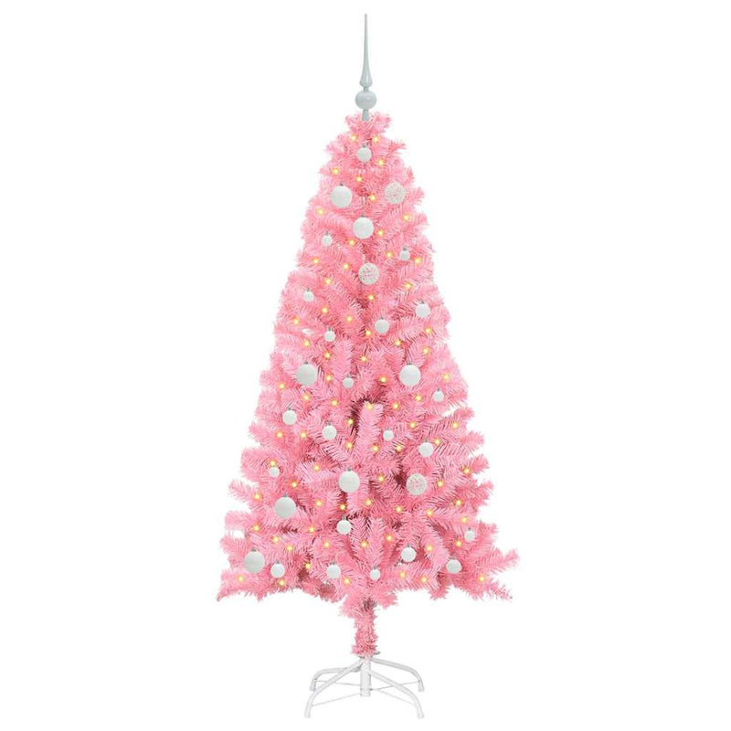 vidaXL Karácsonyfa 150 LED-del állvánnyal Rózsaszín 150 cm PVC