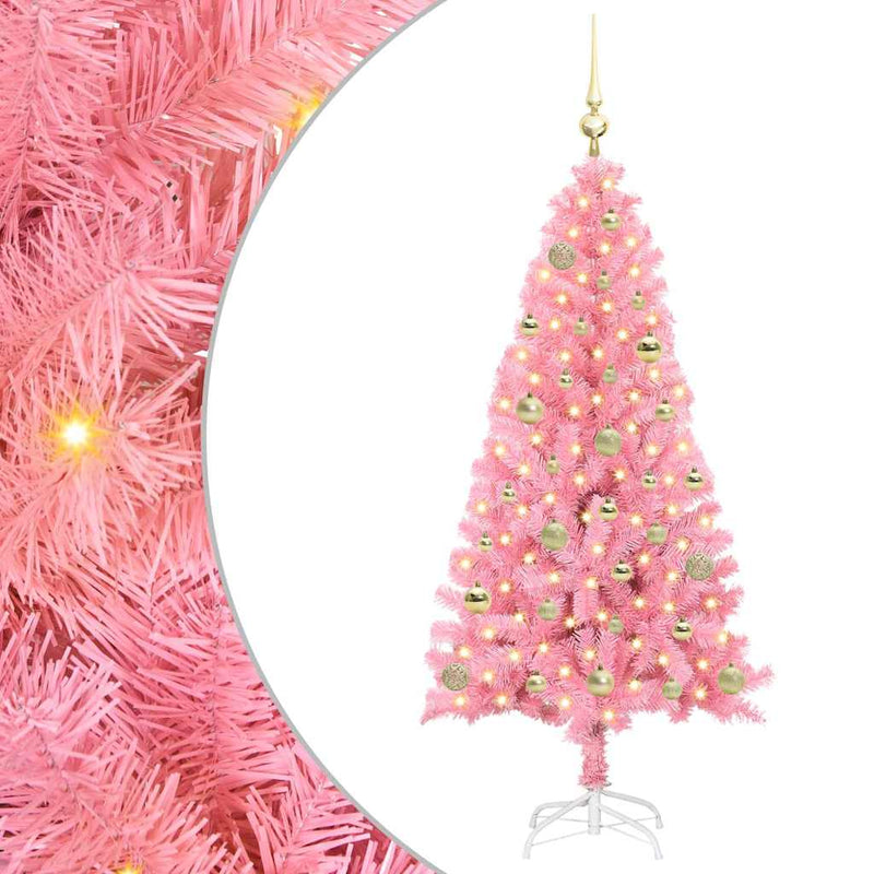 vidaXL Karácsonyfa 150 LED-del állvánnyal Rózsaszín 150 cm PVC
