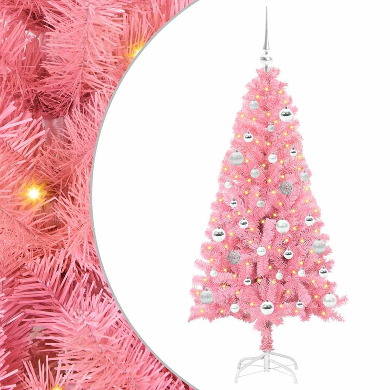 vidaXL Karácsonyfa 150 LED-del állvánnyal Rózsaszín 150 cm PVC