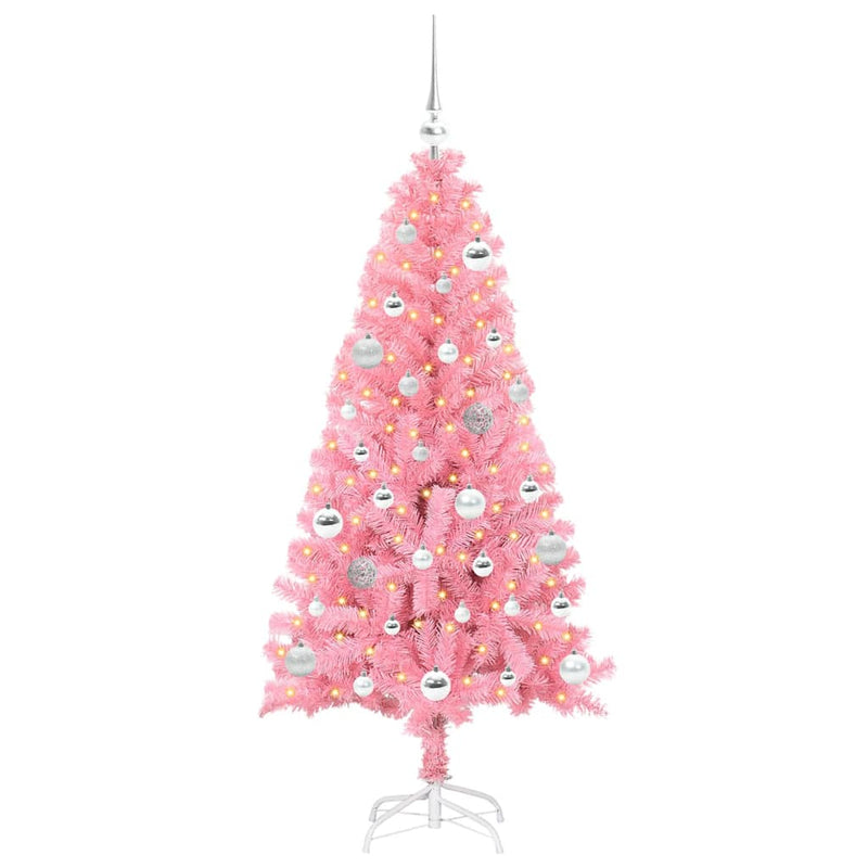vidaXL Karácsonyfa 150 LED-del állvánnyal Rózsaszín 150 cm PVC
