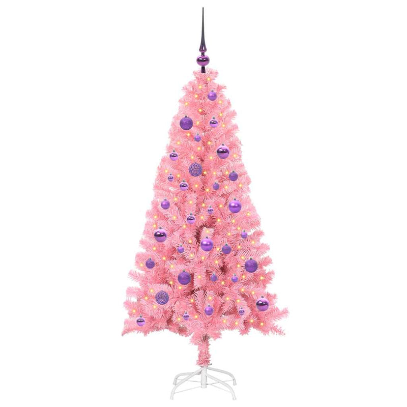 vidaXL Karácsonyfa 150 LED-del állvánnyal Rózsaszín 150 cm PVC