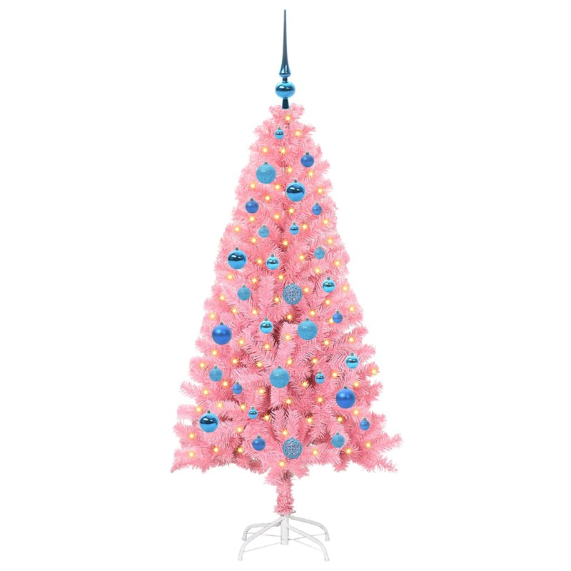 vidaXL Karácsonyfa 150 LED-del állvánnyal Rózsaszín 150 cm PVC