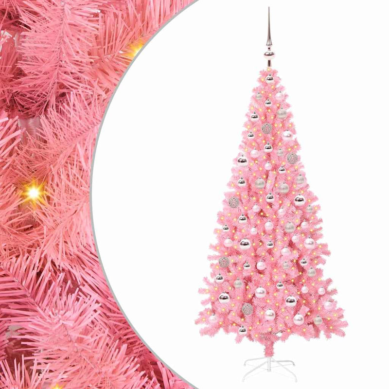 vidaXL Karácsonyfa 300 LED-del állvánnyal Rózsaszín 180 cm PVC