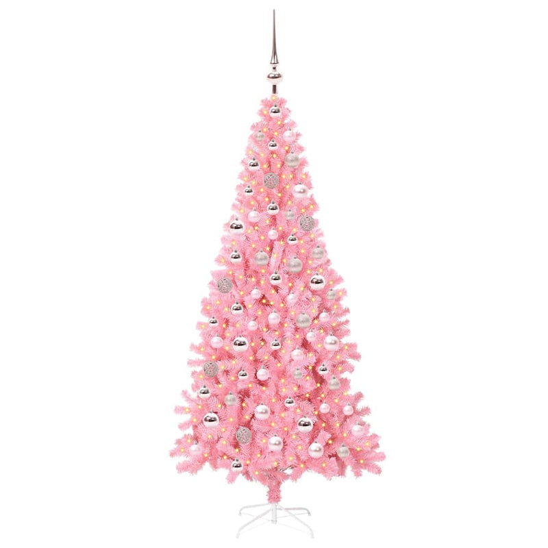 vidaXL Karácsonyfa 300 LED-del állvánnyal Rózsaszín 180 cm PVC
