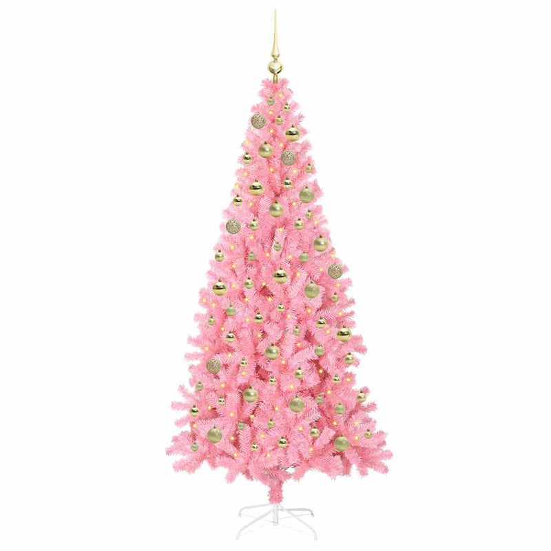 vidaXL Karácsonyfa 300 LED-del állvánnyal Rózsaszín 180 cm PVC