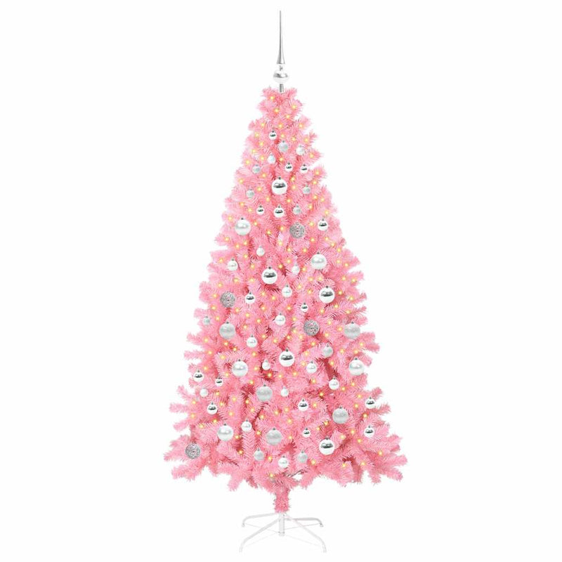 vidaXL Karácsonyfa 300 LED-del állvánnyal Rózsaszín 180 cm PVC