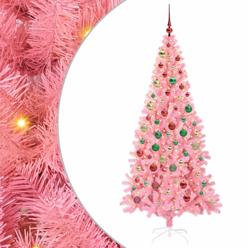 vidaXL Karácsonyfa 300 LED-del állvánnyal Rózsaszín 180 cm PVC