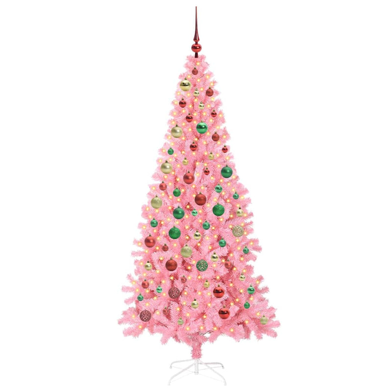 vidaXL Karácsonyfa 300 LED-del állvánnyal Rózsaszín 180 cm PVC