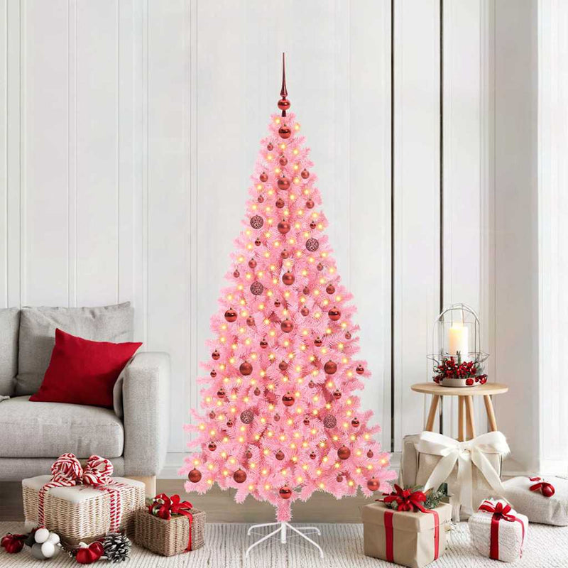 vidaXL Karácsonyfa 300 LED-del állvánnyal Rózsaszín 210 cm PVC