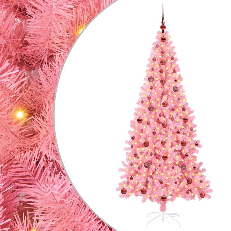 vidaXL Karácsonyfa 300 LED-del állvánnyal Rózsaszín 210 cm PVC