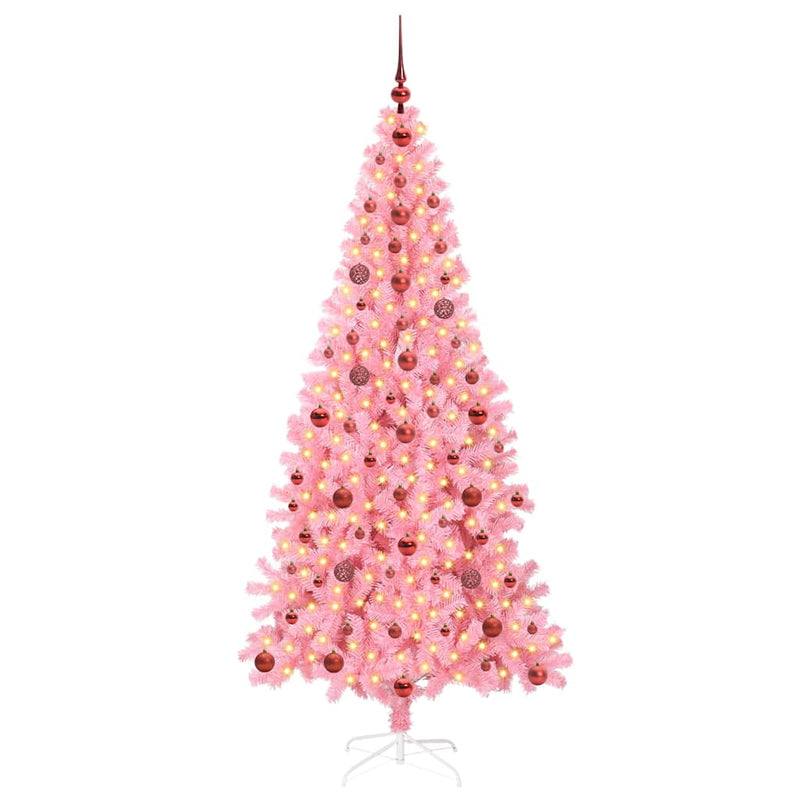 vidaXL Karácsonyfa 300 LED-del állvánnyal Rózsaszín 210 cm PVC