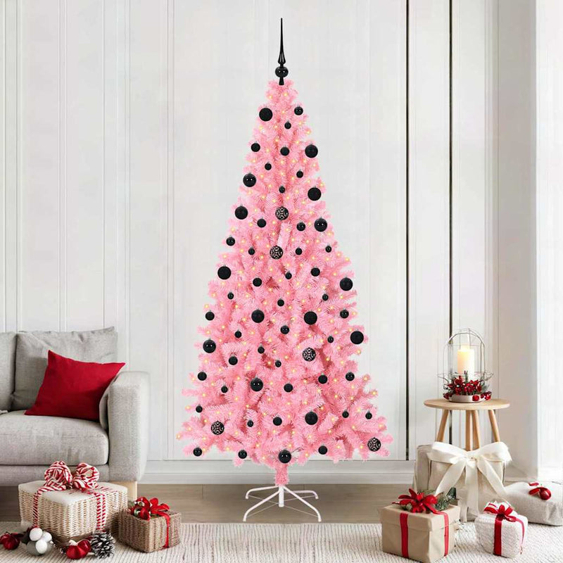 vidaXL Karácsonyfa 300 LED-del állvánnyal Rózsaszín 210 cm PVC