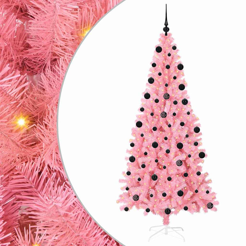 vidaXL Karácsonyfa 300 LED-del állvánnyal Rózsaszín 210 cm PVC
