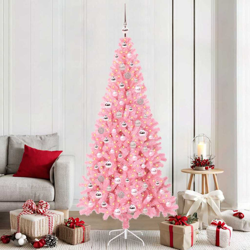 vidaXL Karácsonyfa 300 LED-del állvánnyal Rózsaszín 210 cm PVC